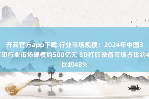 开云官方app下载 行业市场规模：2024年中国3D打印行业市场规模约500亿元 3D打印设备市场占比约48%