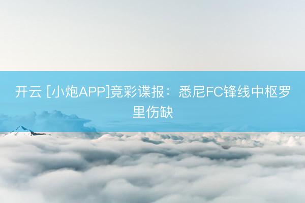 开云 [小炮APP]竞彩谍报：悉尼FC锋线中枢罗里伤缺