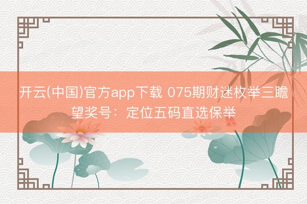 开云(中国)官方app下载 075期财迷枚举三瞻望奖号：定位五码直选保举