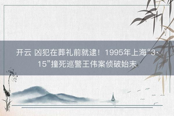 开云 凶犯在葬礼前就逮！1995年上海“3·15”撞死巡警王伟案侦破始末