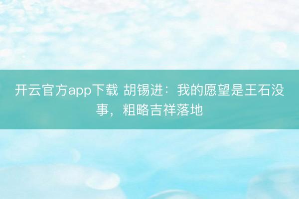 开云官方app下载 胡锡进:我的愿望是王石没事,粗略吉祥落地