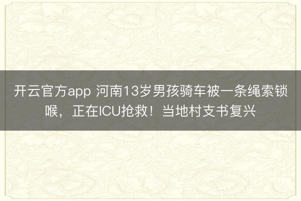 开云官方app 河南13岁男孩骑车被一条绳索锁喉,正在ICU抢救!当地村支书复兴